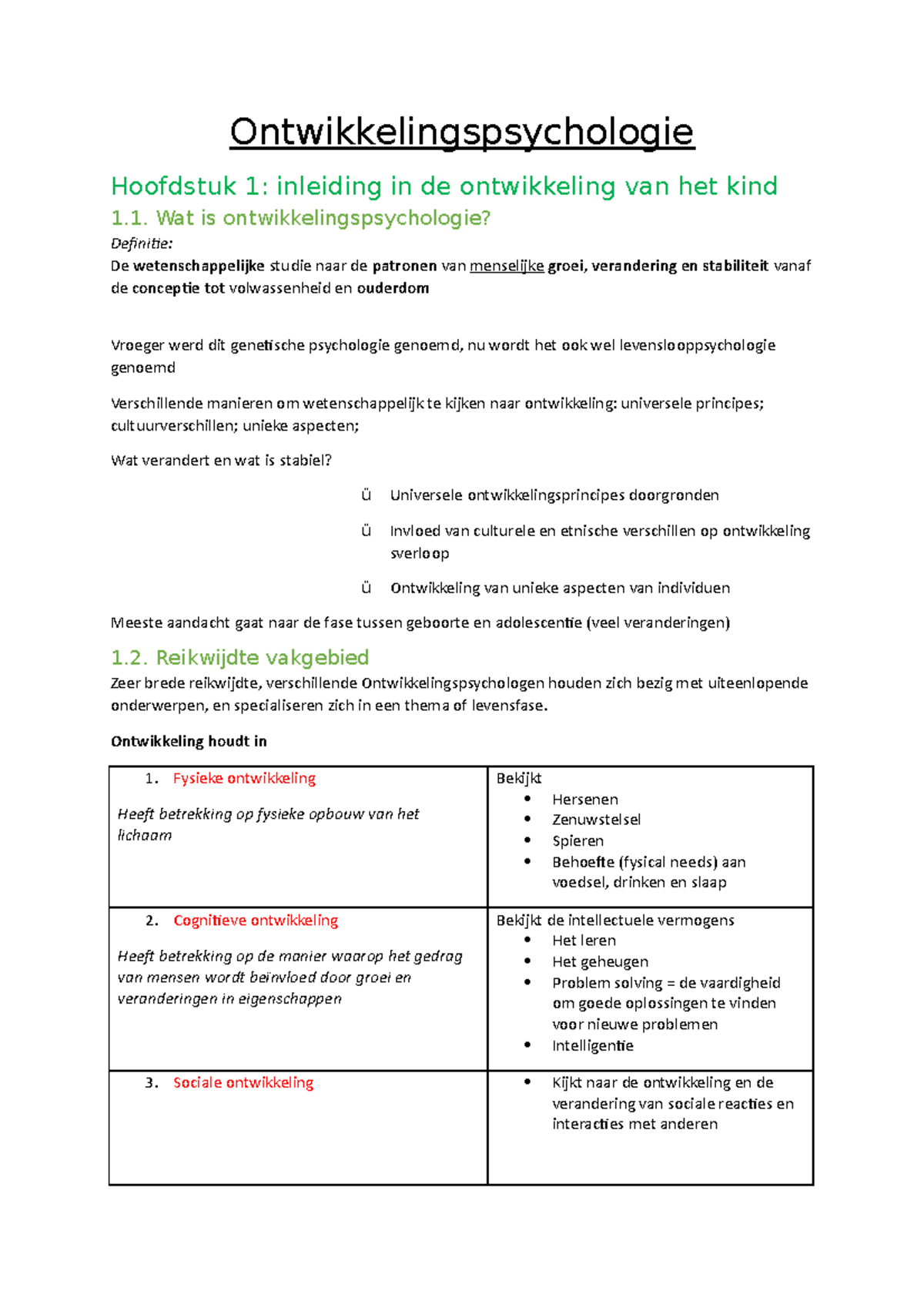 Ontwikkelingspsychologie - Ontwikkelingspsychologie Hoofdstuk 1 ...