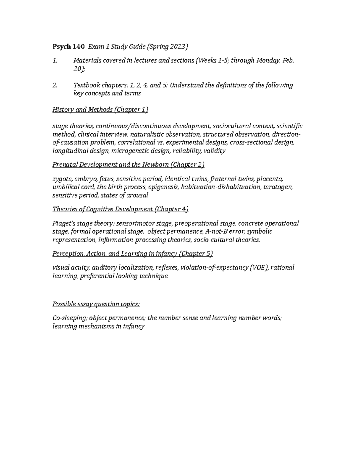 Psych 140 Exam 1 Study Guide - Psych 140 Exam 1 Study Guide (Spring ...