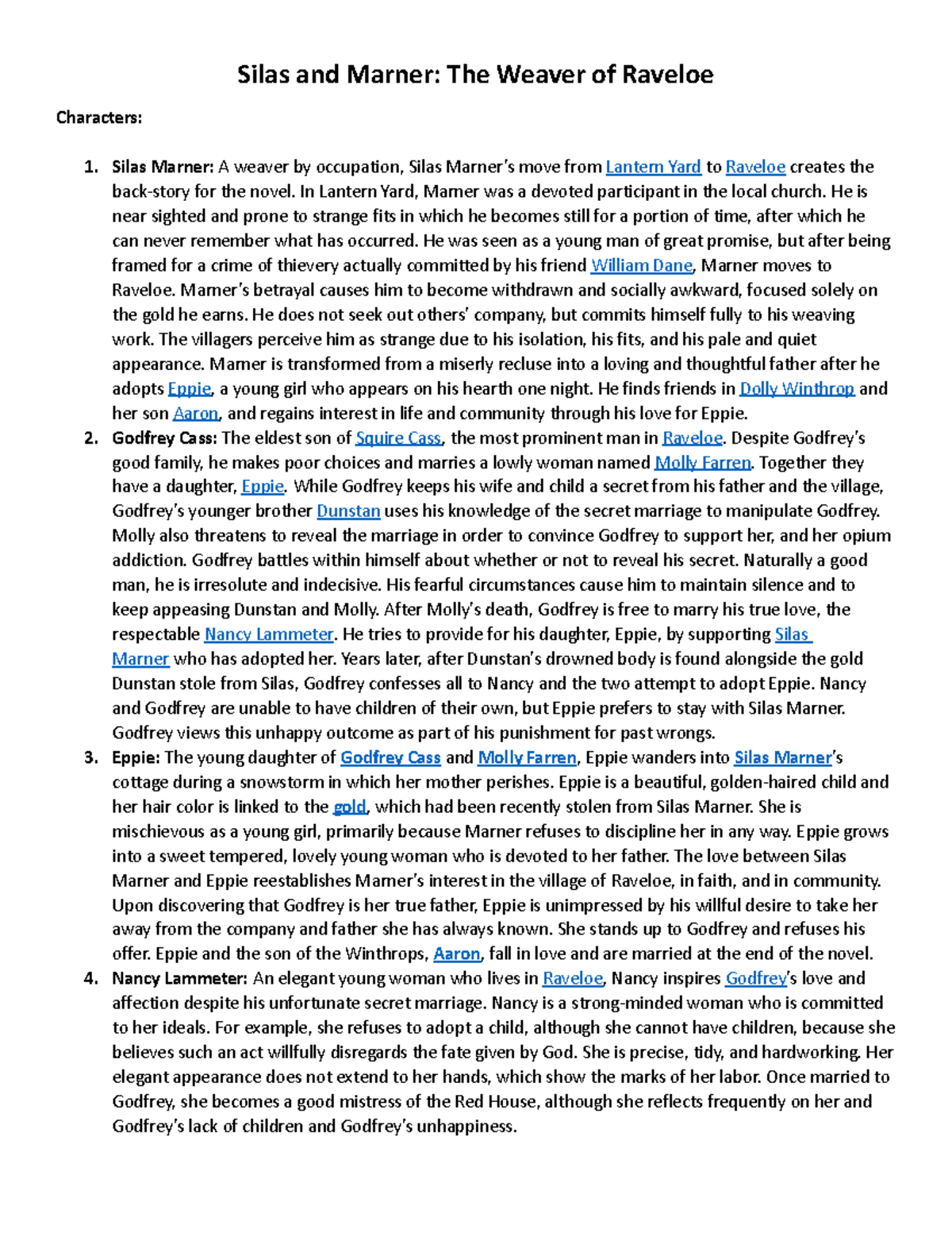 Silas and Marner for Week 2 Literature Silas and Marner The Weaver
