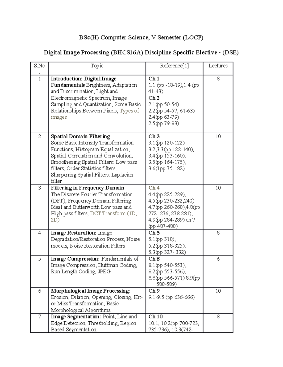 DIP new guidelines 4th edition BSc(H) Computer Science, V Semester