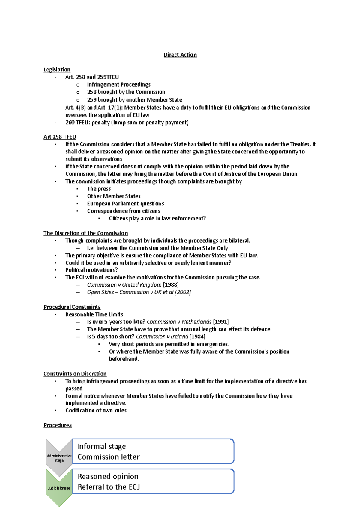 Direct Action - Lecture notes 7 - Direct Action Legislation - Art. 258 ...
