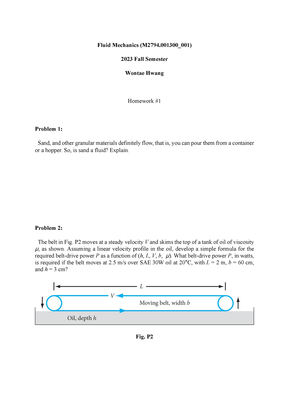 Chapter 1 Assignment - Fluid Mechanics - Fluid Mechanics (M2794_00 1 ...