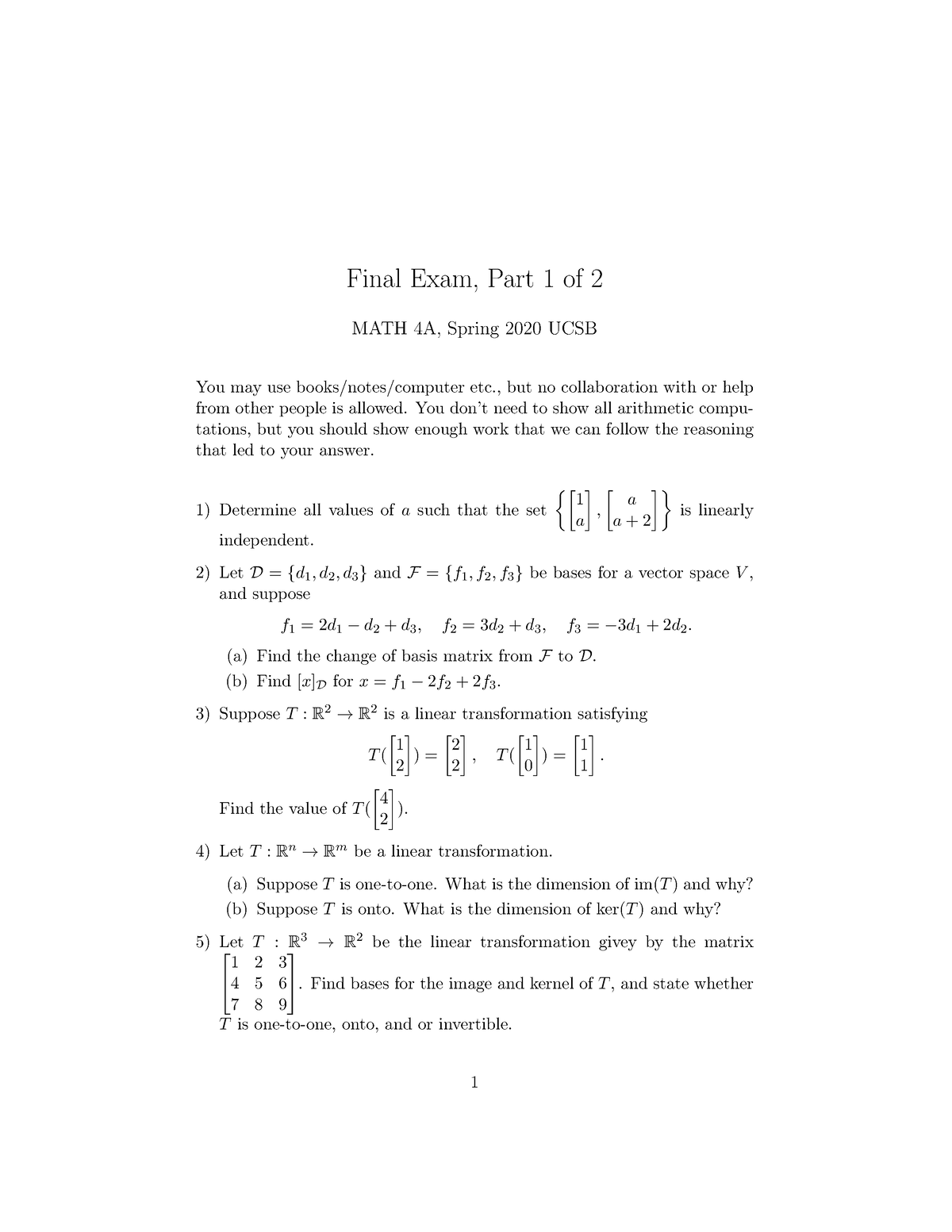 4A S20 Final Part 1 Of 2 - Practice Matrials - Final Exam, Part 1 Of 2 ...