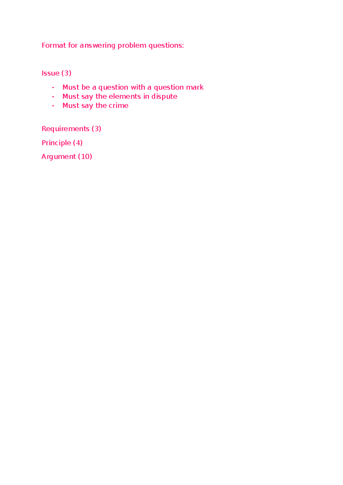 Criminal Law Week 5 - lecture notes - Format for answering problem ...