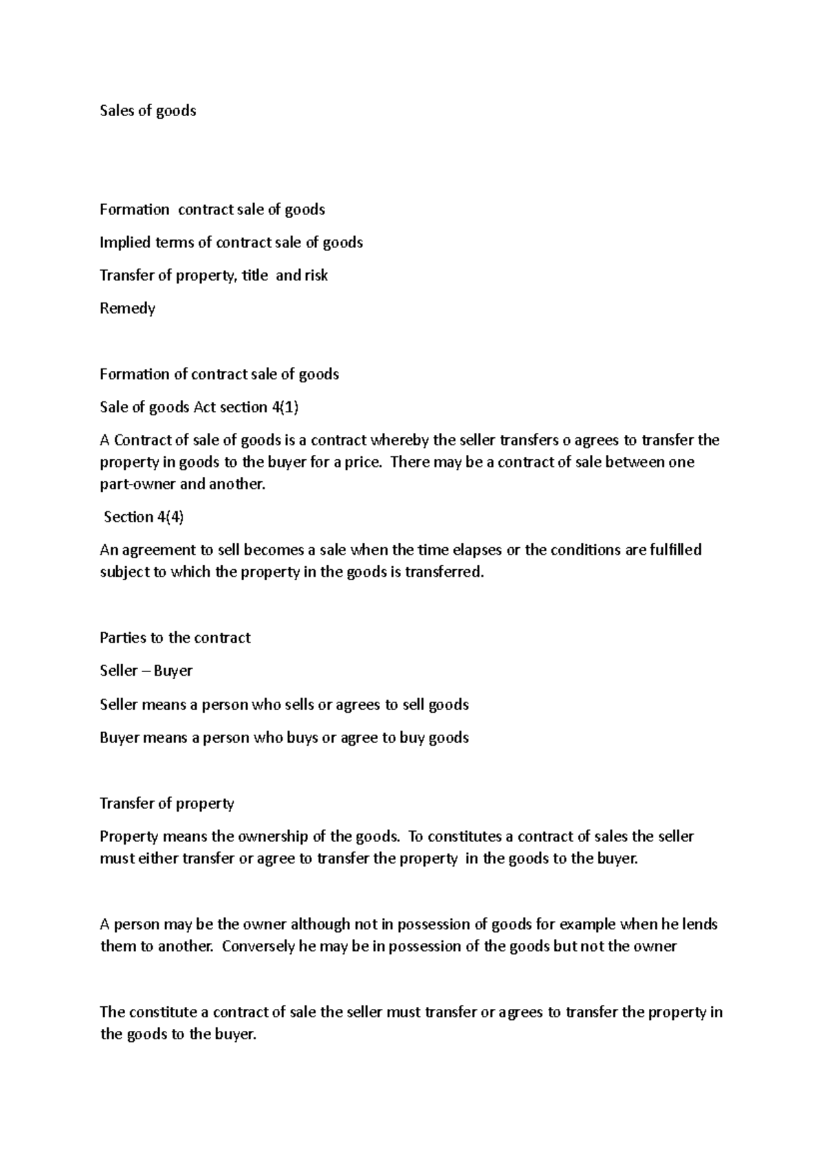 Sale Of Goods Law - Sales Of Goods Formation Contract Sale Of Goods ...