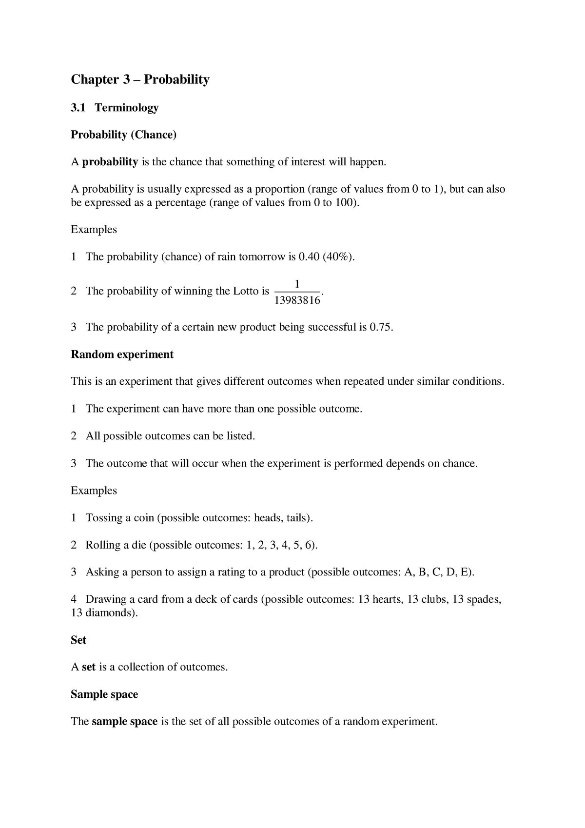 Chapter 3 Probability - Chapter 3 – Probability 3 Terminology ...