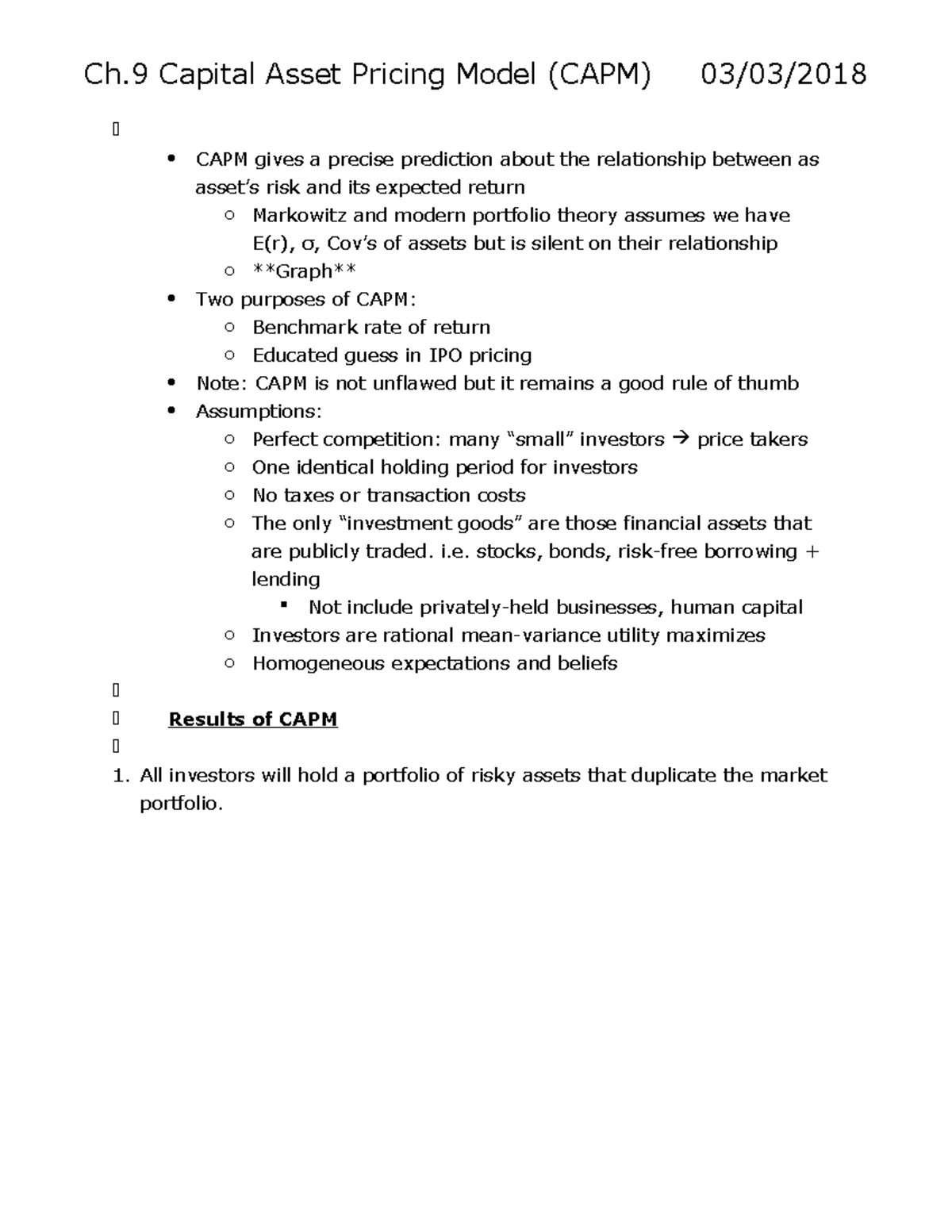 Investments Notes II - Ch Capital Asset Pricing Model (CAPM) 03/03 ...