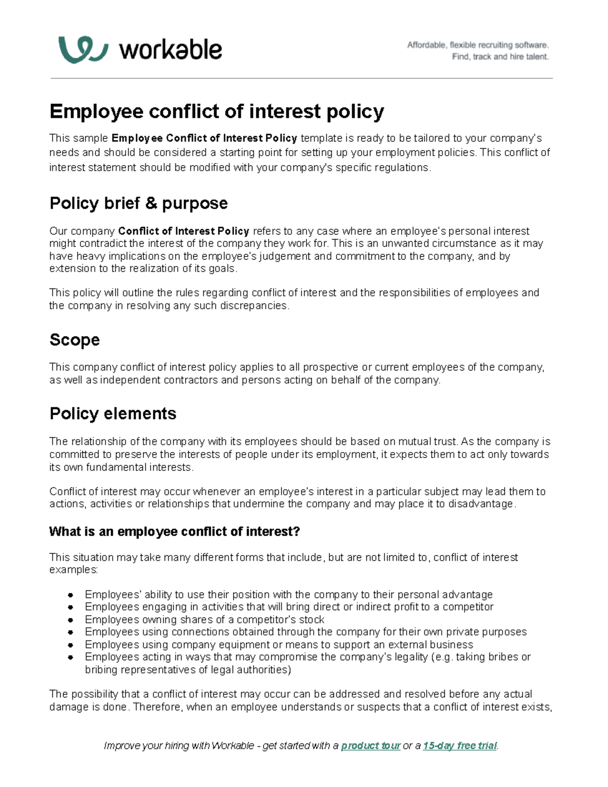 Employee Conflict Of Interest Policy This Conflict Of Interest 