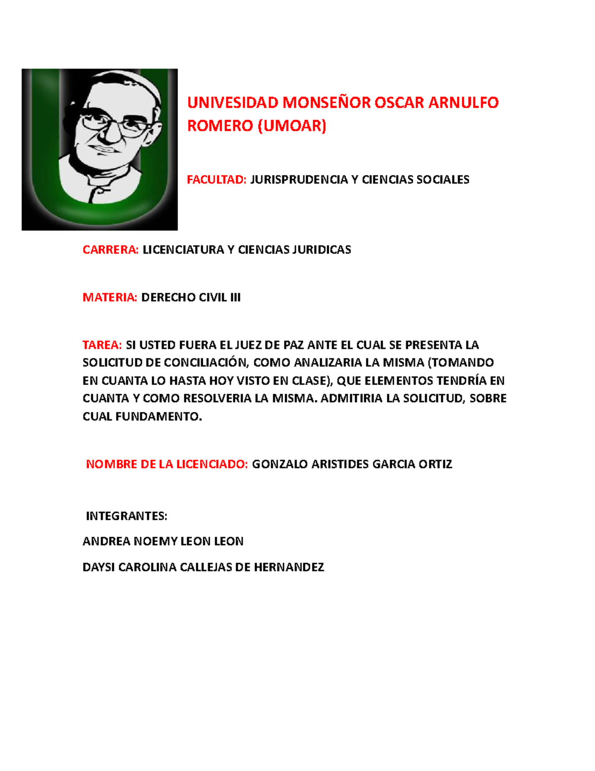 Trabajo Derecho Civil III - UNIVESIDAD MONSEÑOR OSCAR ARNULFO ROMERO ...
