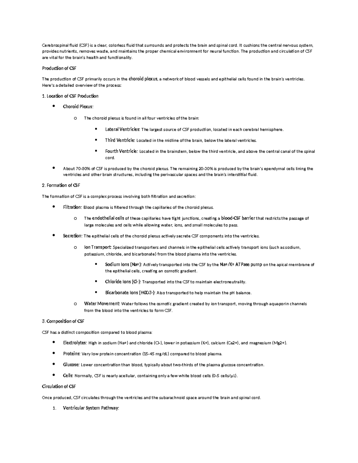 Cerebrospinal fluid - notes on CSF - Cerebrospinal fluid (CSF) is a ...
