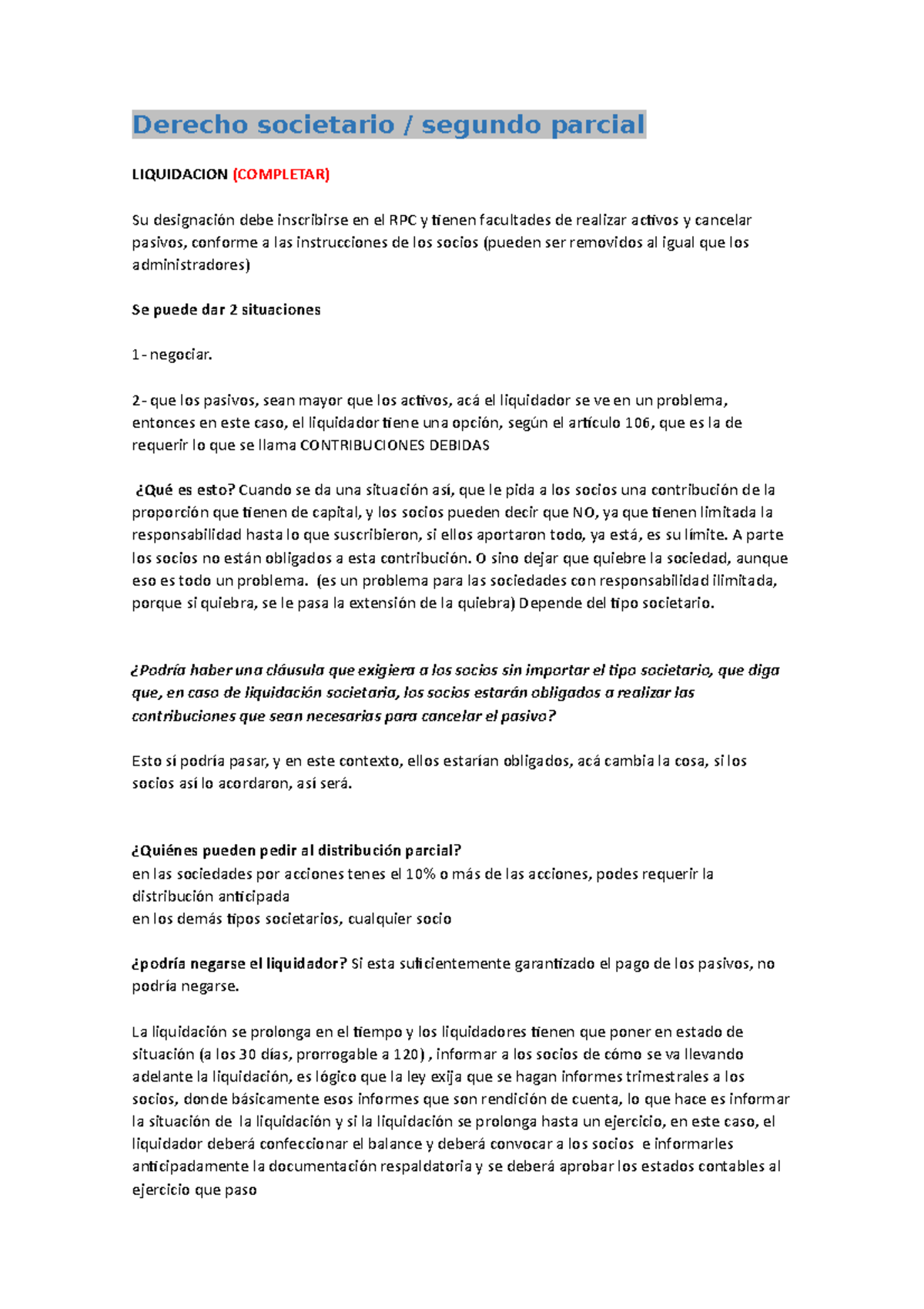 Derecho Societario Segundo Parcial - Derecho Societario / Segundo ...