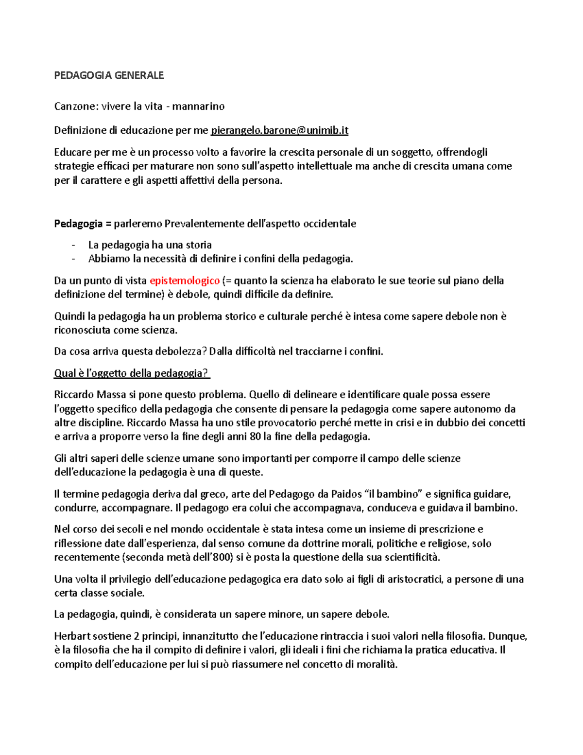 Pedagogia Generale - appunti completi delle lezioni - PEDAGOGIA ...