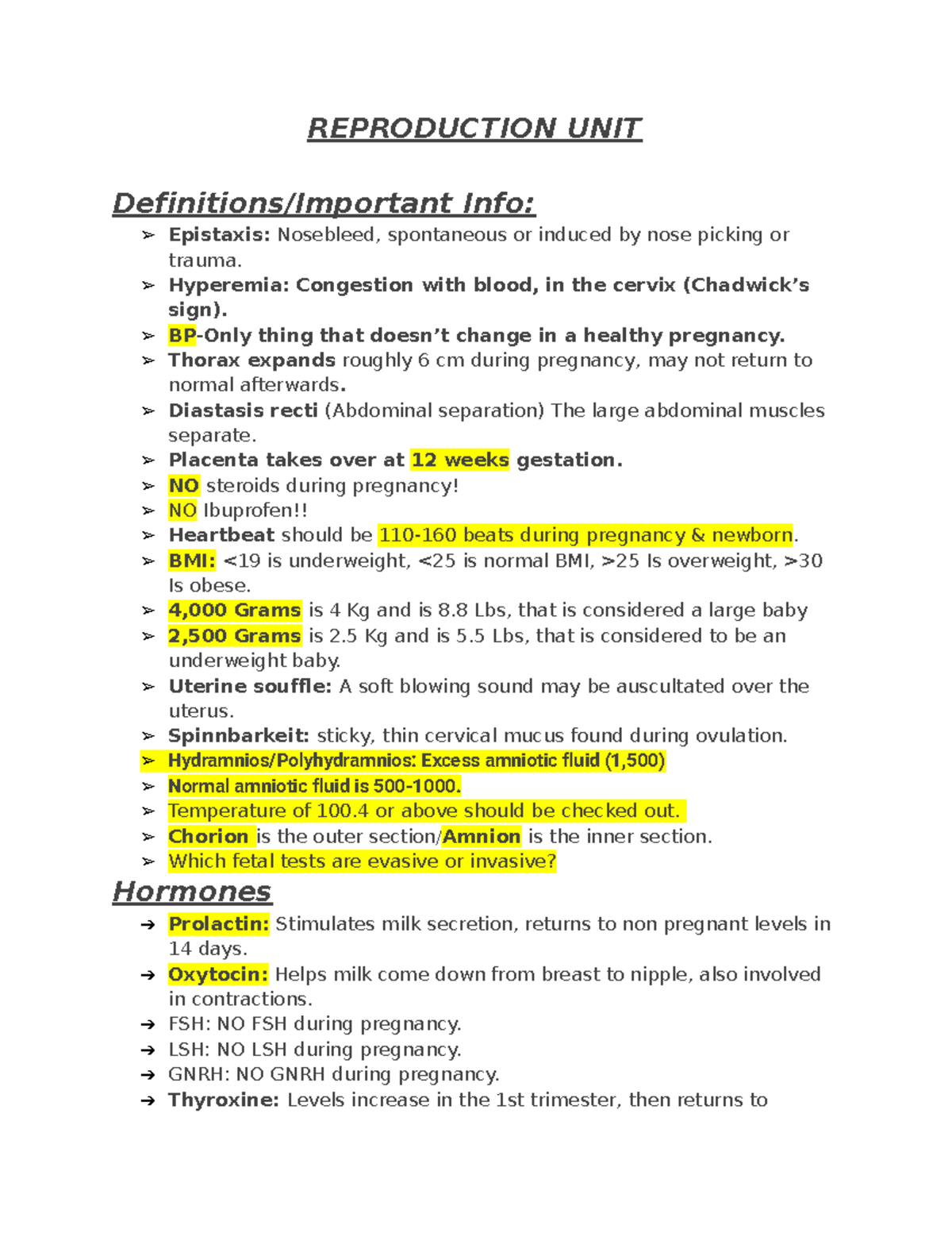 Reproduction Notes - REPRODUCTION UNIT Definitions/Important Info ...