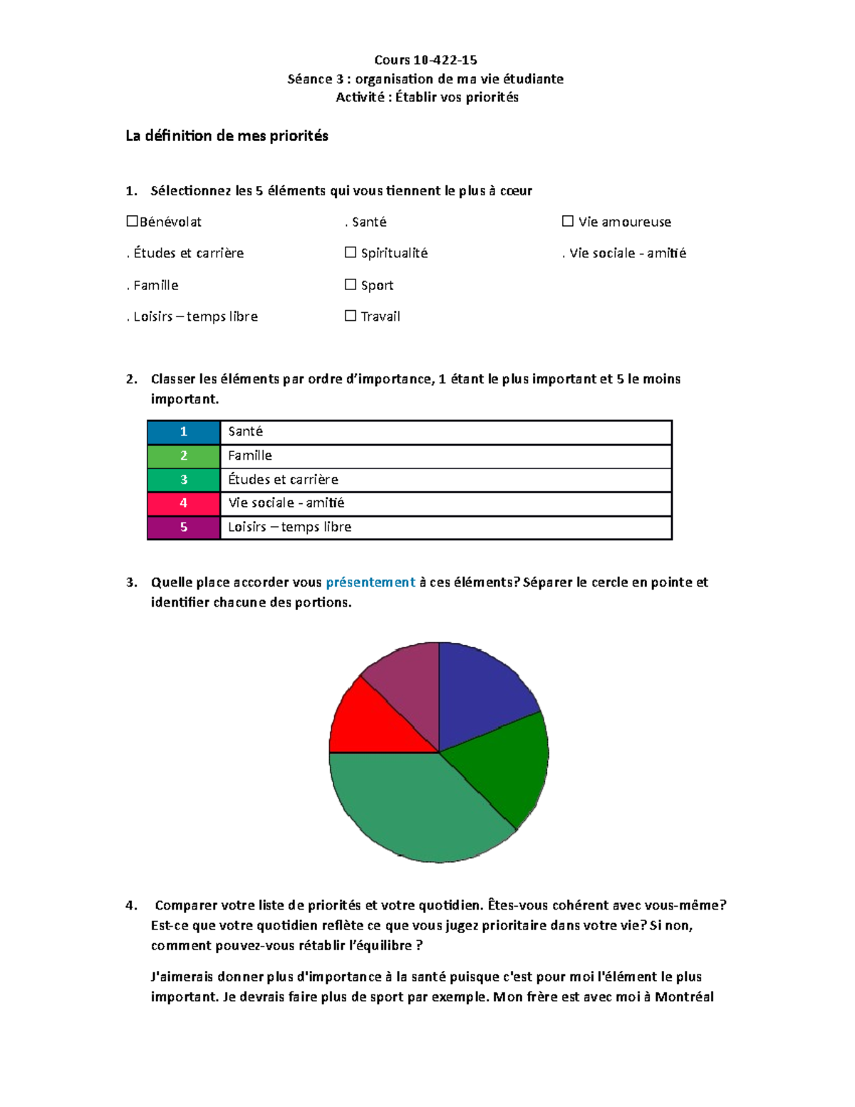 S3 La définition de mes priorités Cours 10422 Séance 3