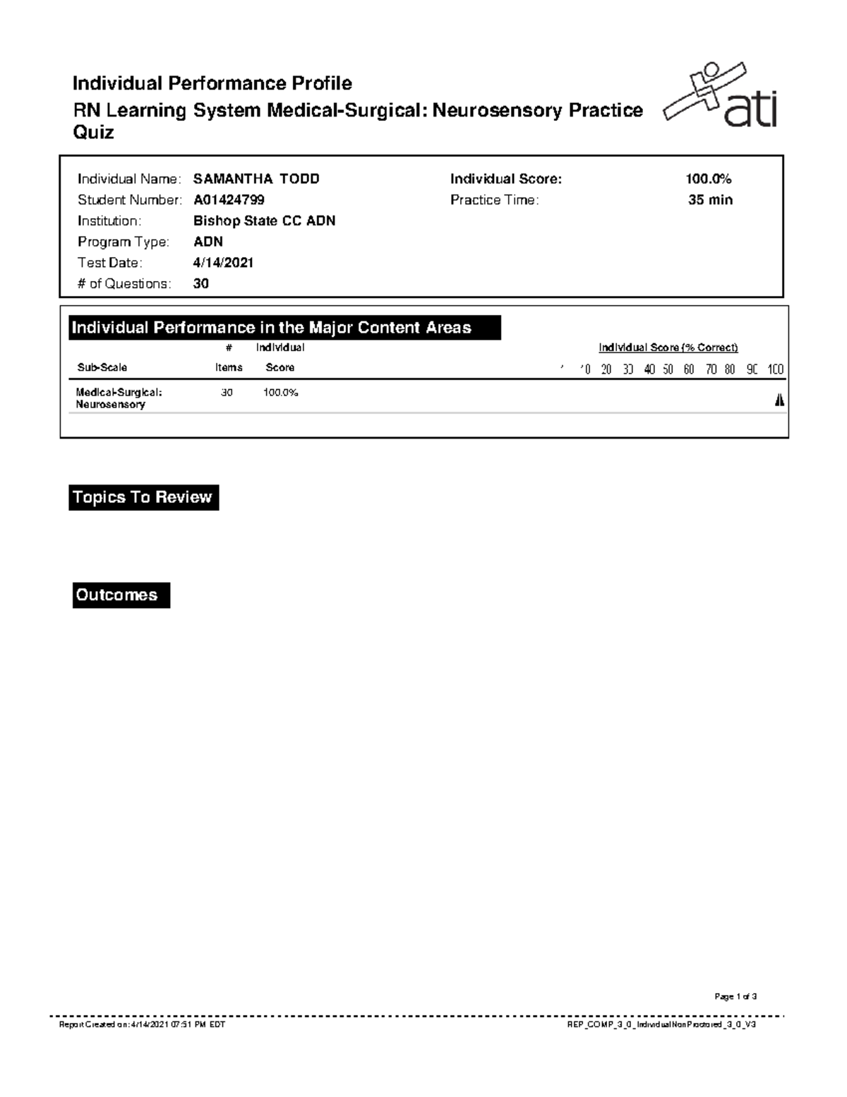 Report (43) ati Individual Performance Profile RN Learning System