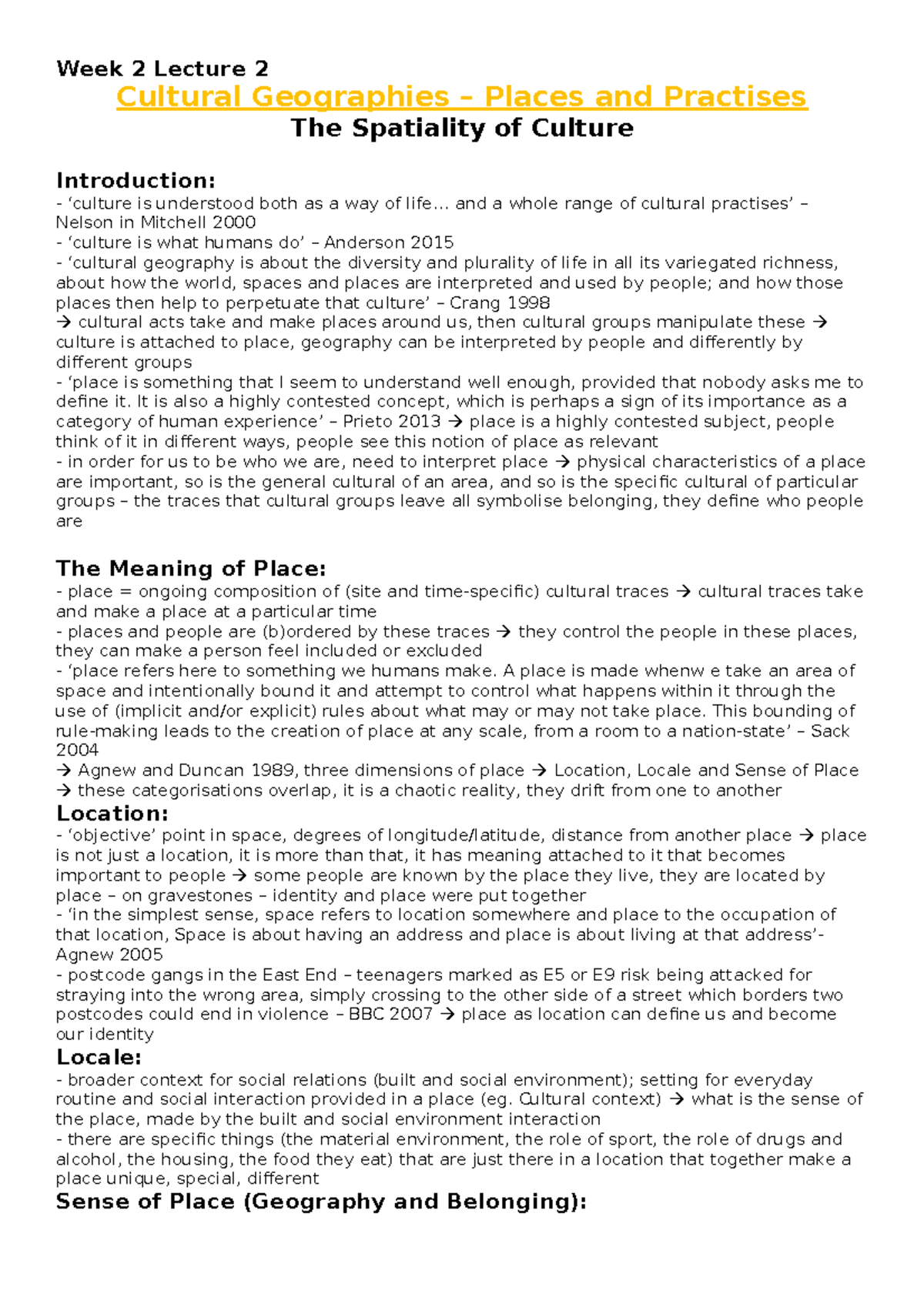 Week 2 Lecture 2 Cultural Geography Week 2 Lecture 2 Cultural