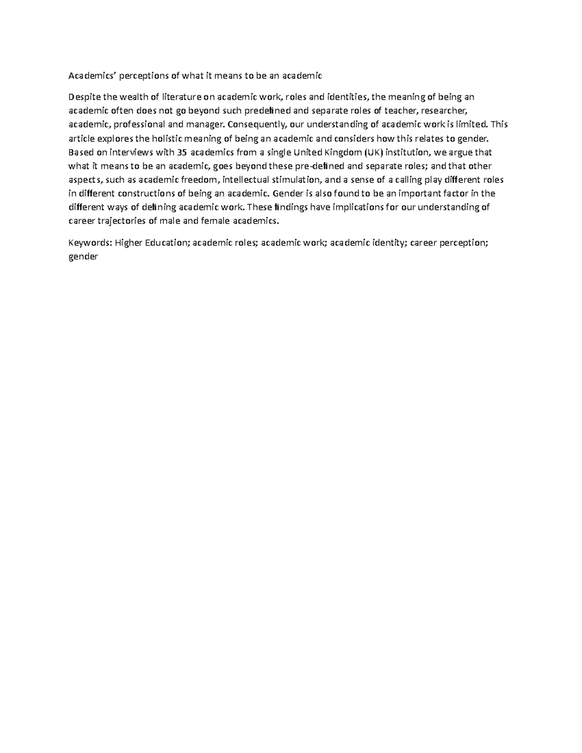 Academic perception - Assignment - Academics’ perceptions of what it ...