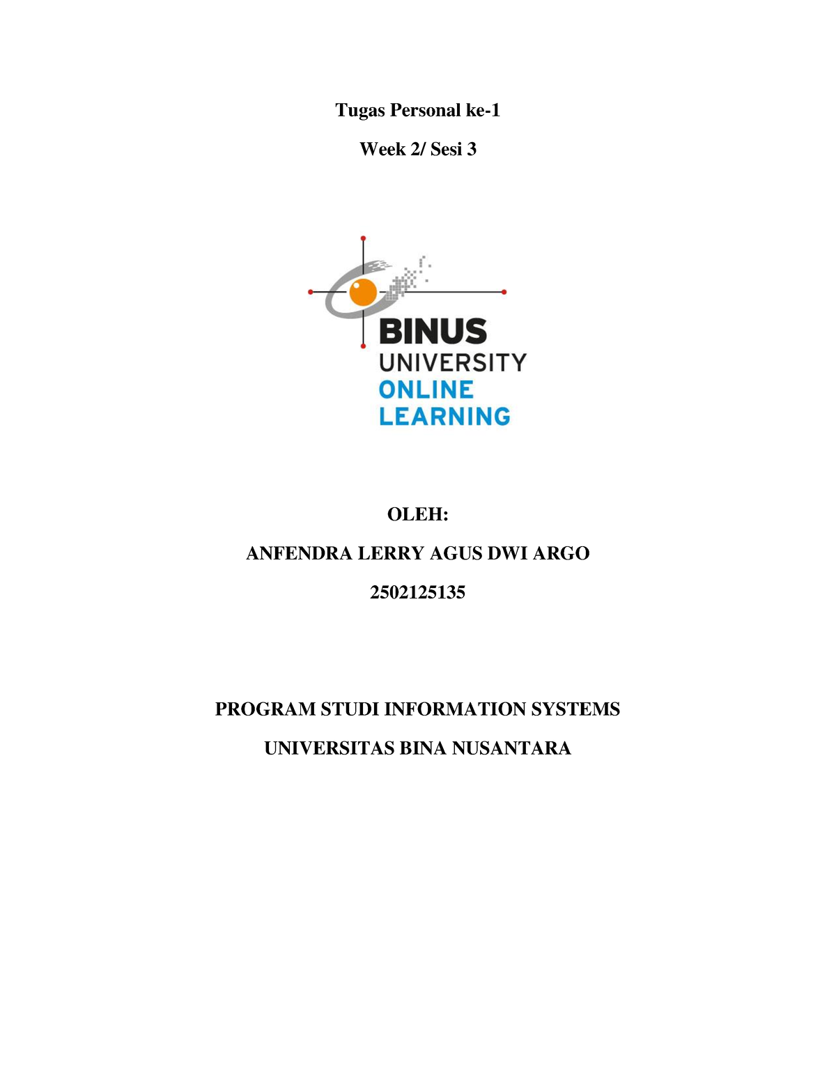 TP1 Accounting - Tugas Akuntansi - Tugas Personal Ke- Week 2/ Sesi 3 ...