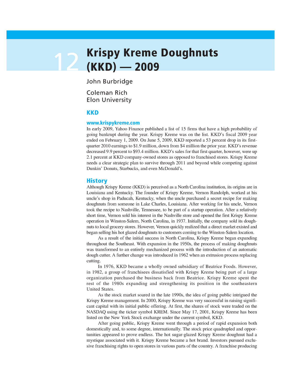 krispy kreme doughnuts 2009 case study analysis