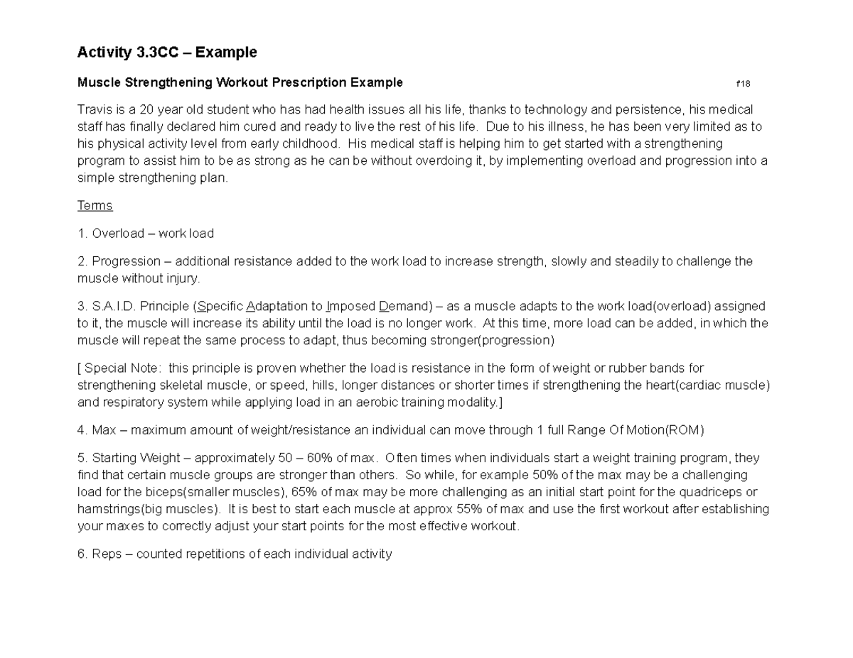 Activity 3.3CC Muscle Strengthening Exercise Prescription Example ...