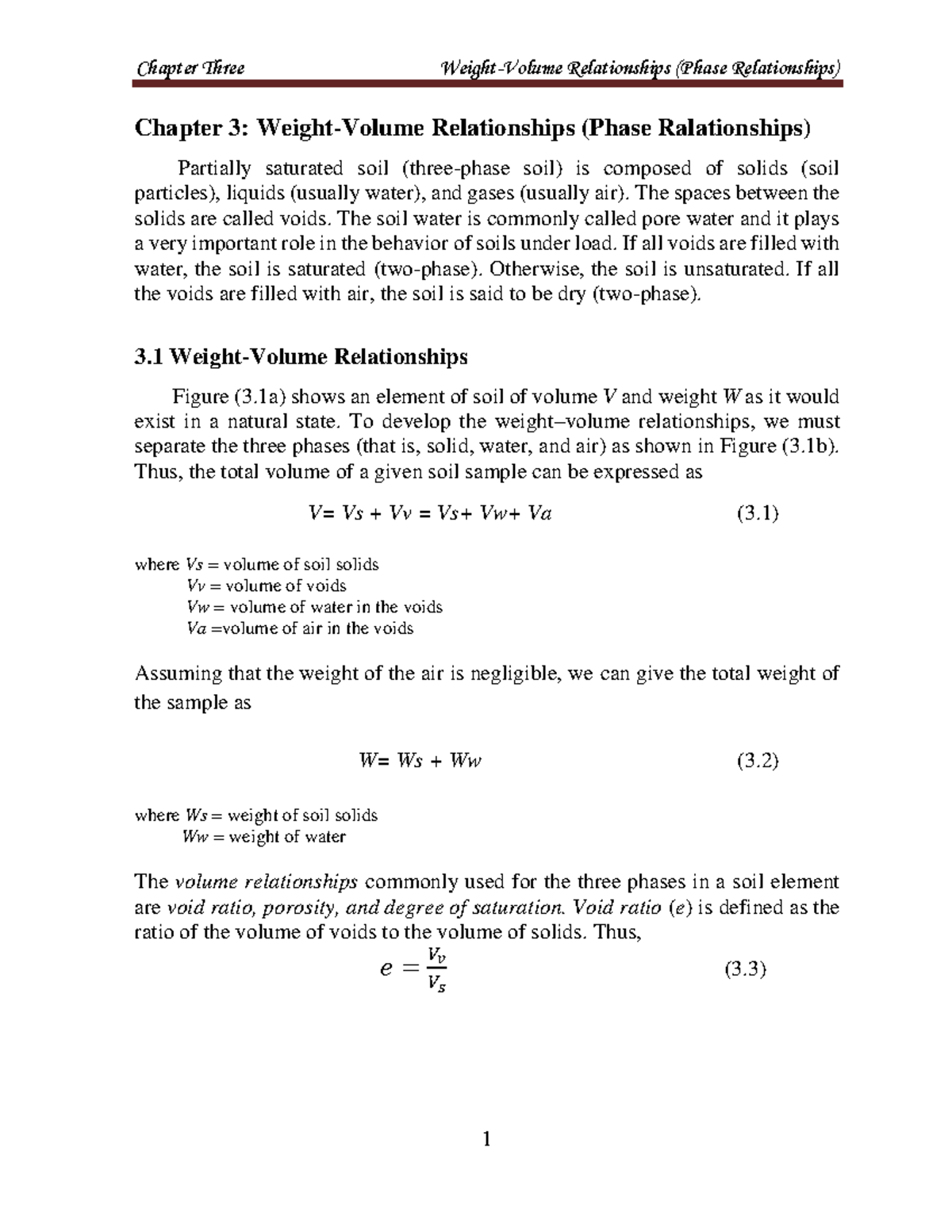 17201 - Chpater 3 Summary - Chapter 3: Weight-Volume Relationships ...