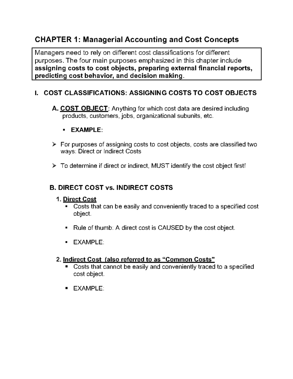 Chapter 1 Notes - Intro To Accounting Class. - CHAPTER 1: Managerial ...