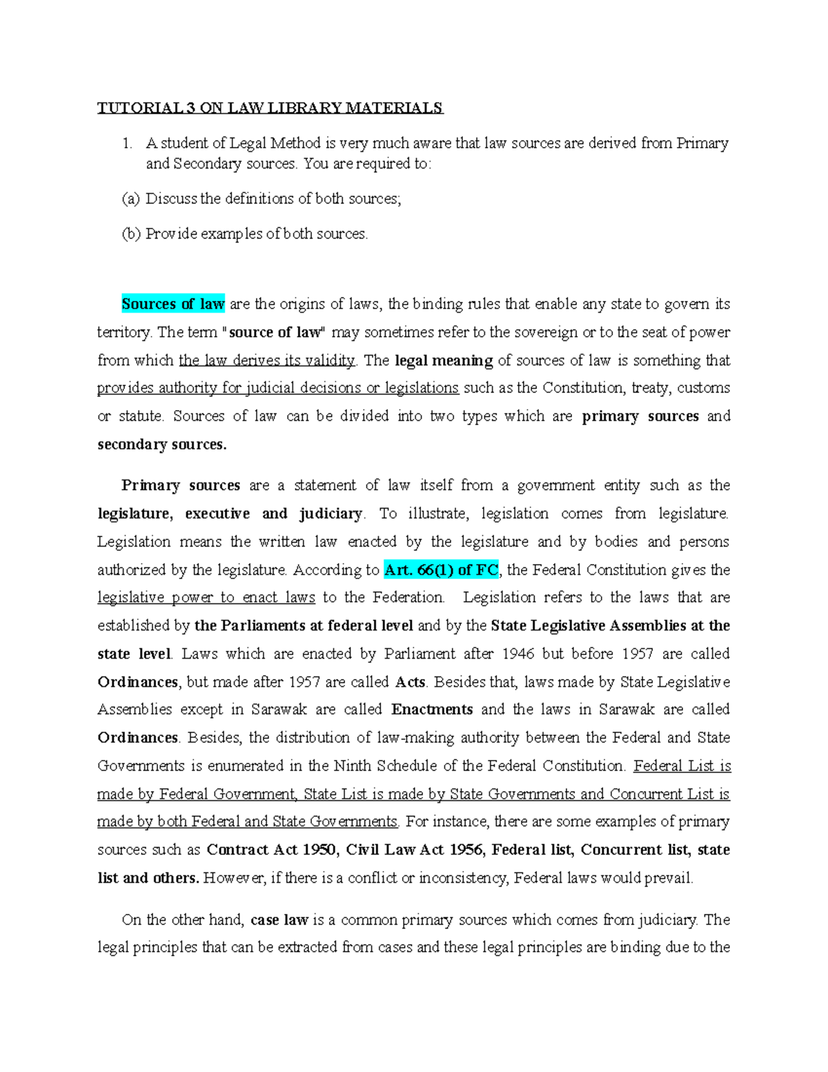 3law library materials TUTORIAL 3 ON LAW LIBRARY MATERIALS A student