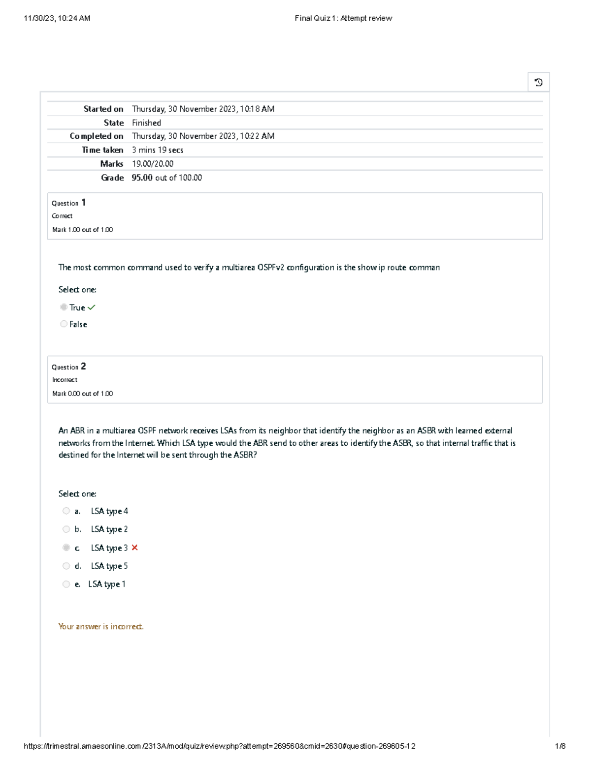 Datacoms Final Quiz 1 - Started On Thursday, 30 November 2023, 10:18 Am 