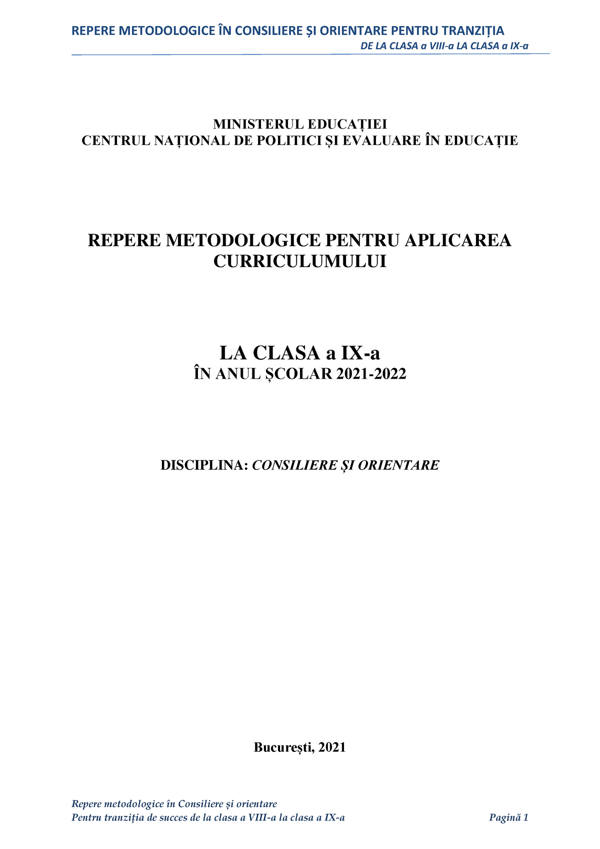 33 Repere Metodologice Consiliere Si Orientare 0 - DE LA CLASA A VIII-a ...