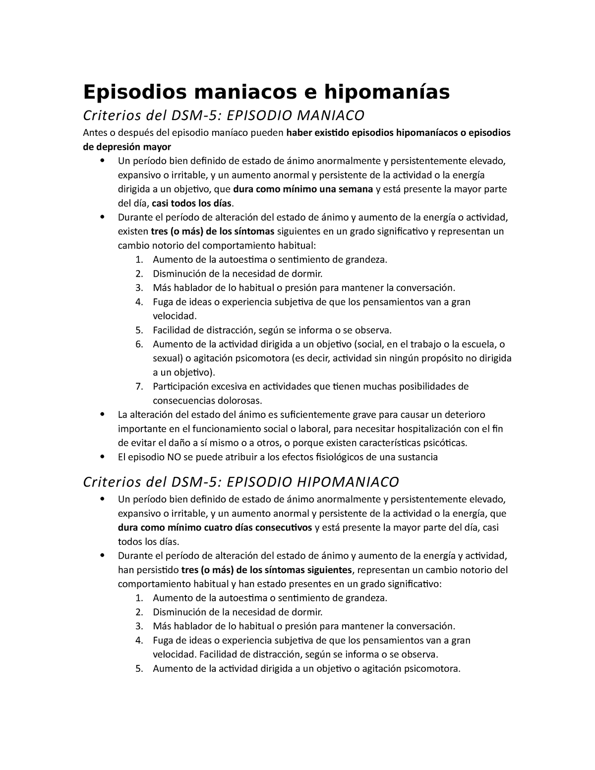 Criterios Del DSM-5 - Episodios Maniacos E Hipomanías Criterios Del DSM ...