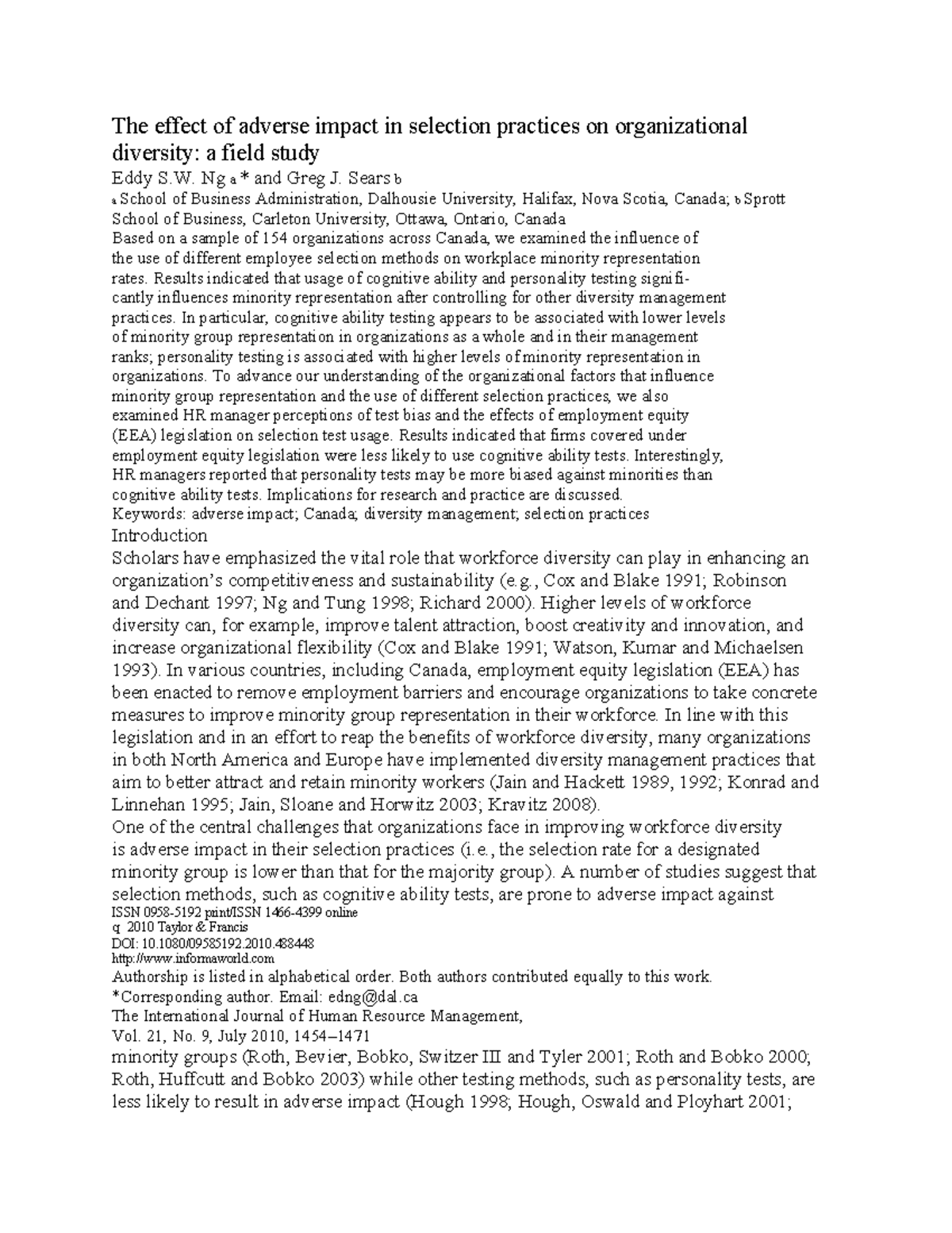 HR recruitmrntprocess - The effect of adverse impact in selection ...