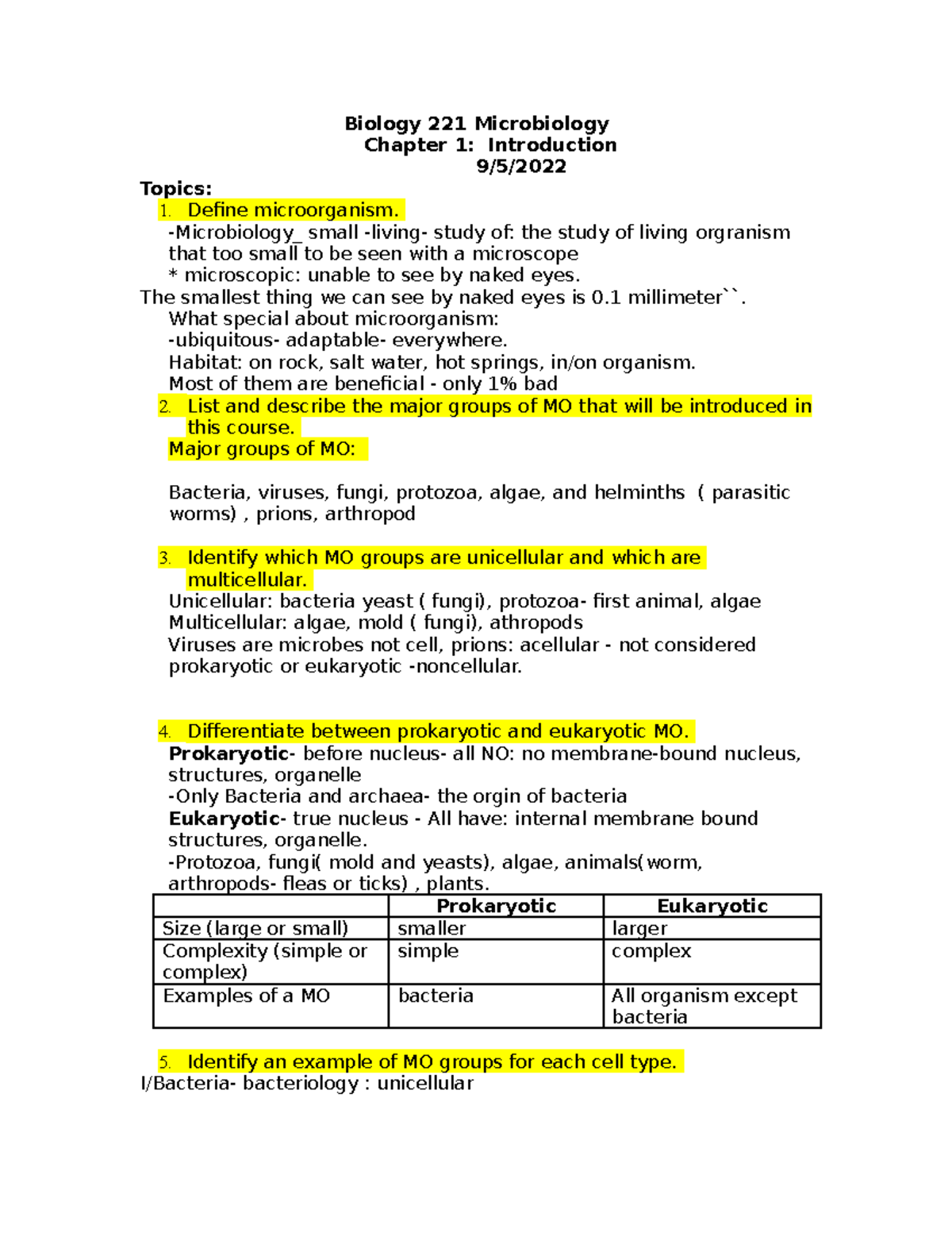 Study Guide - Introduction Of Micro BIO122 - Biology 221 Microbiology ...