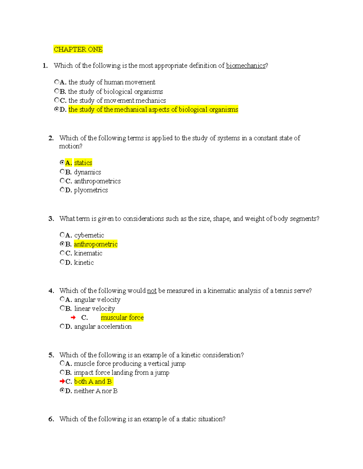 Kin345 test #1 prep - test prep - 1. CHAPTER ONE Which of the following ...