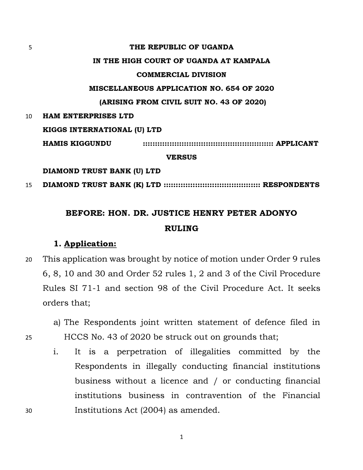 HAM V DTB Ruling Final HIGH Court 5 THE REPUBLIC OF UGANDA IN THE   Thumb 1200 1553 