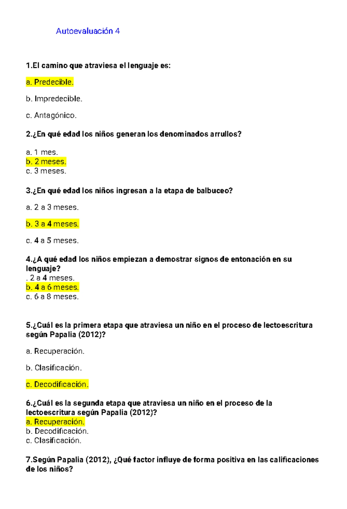 Morforfología - Cuestionario Para Estudiar - Autoevaluación 6 ¿cuál Es 