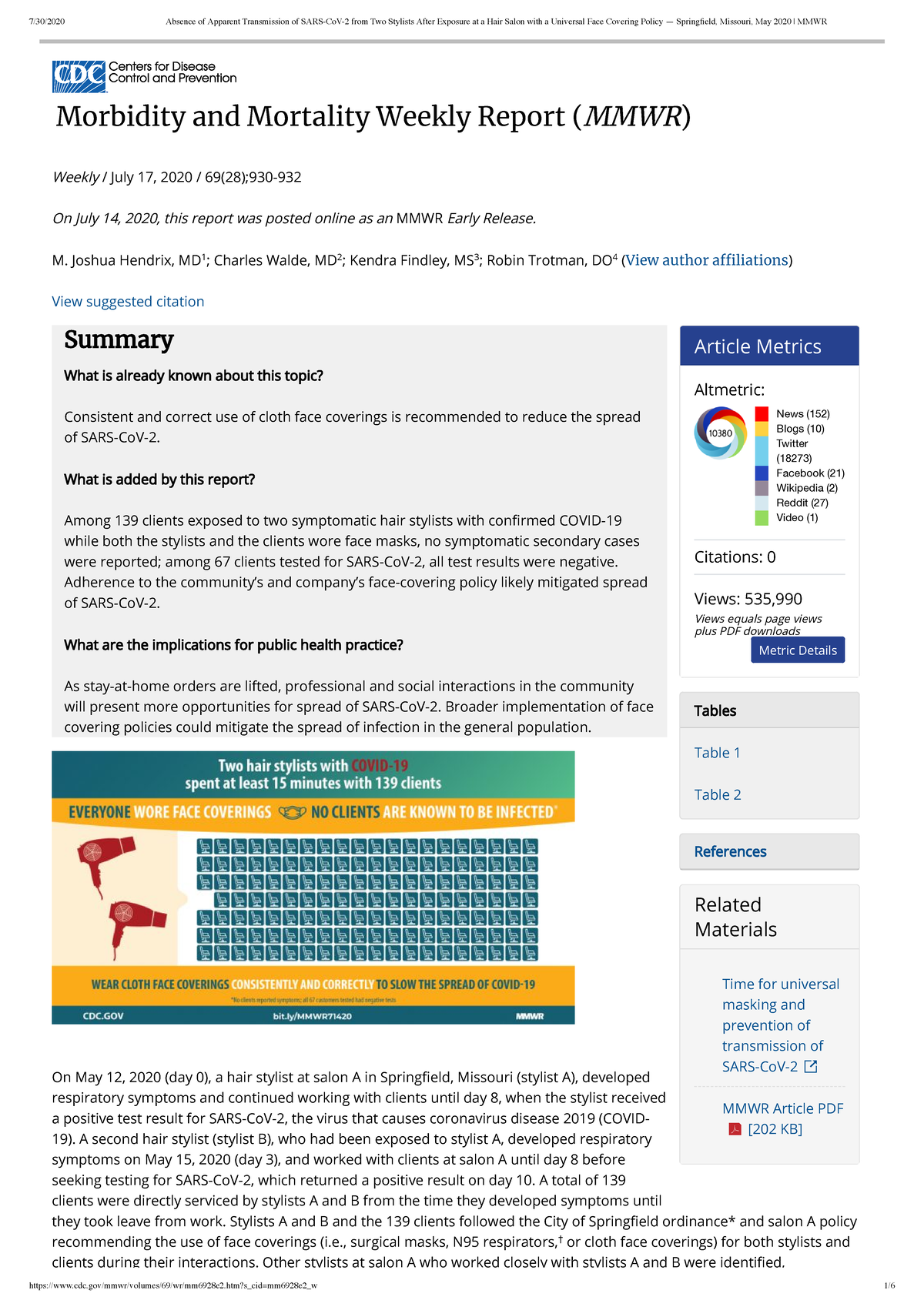 CDC MMWR article on optometry Morbidity and Mortality Weekly Report