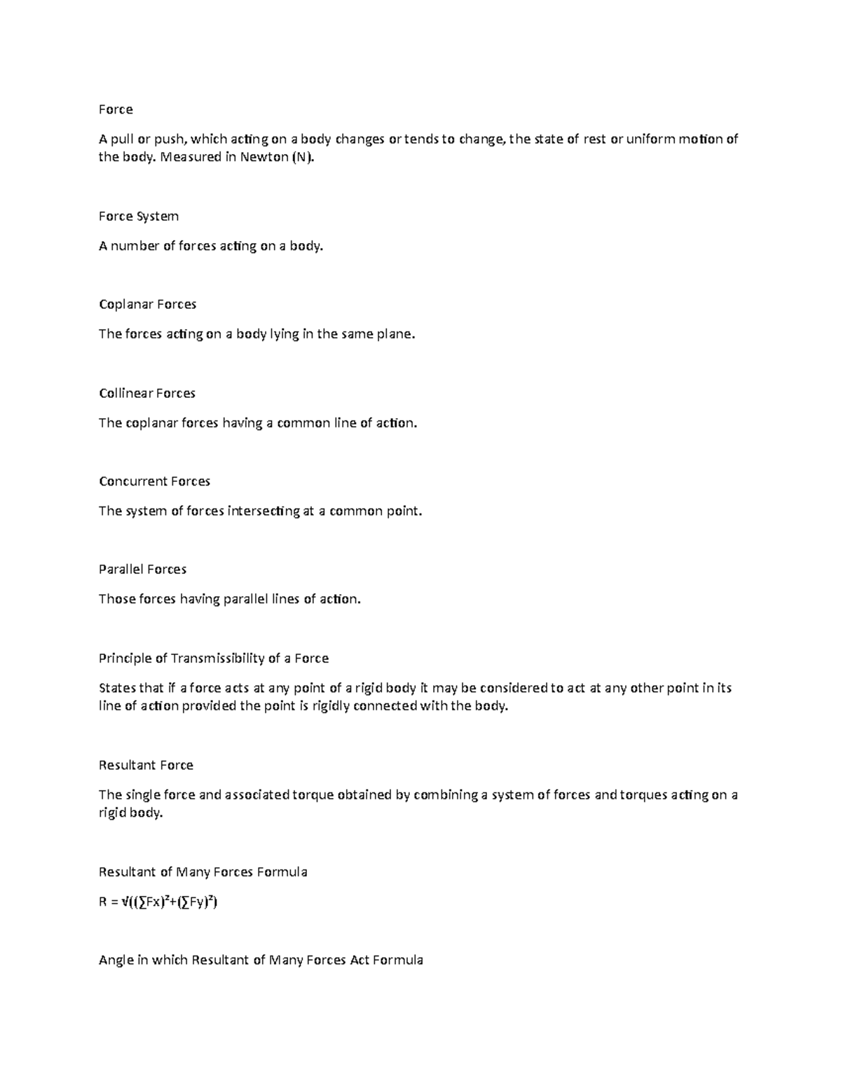 EGM 3420C Engineering Mechanics lecture notes 3 - Force A pull or push ...