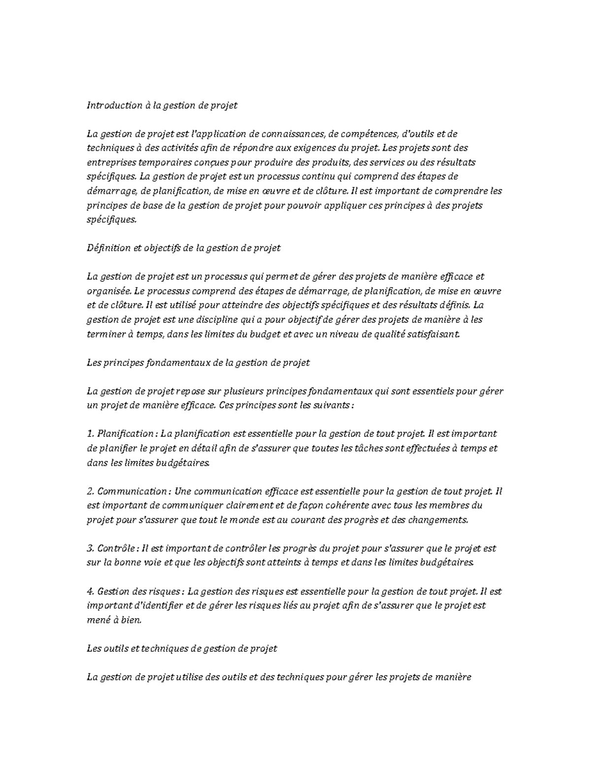Project Management Study Notes - Introduction à la gestion de projet La ...