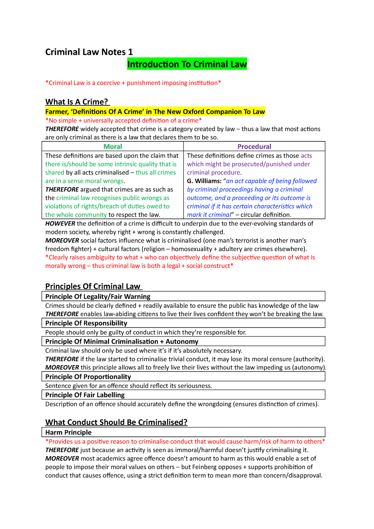 Criminal Law Notes (1) - Introduction To Criminal Law - Criminal Law ...