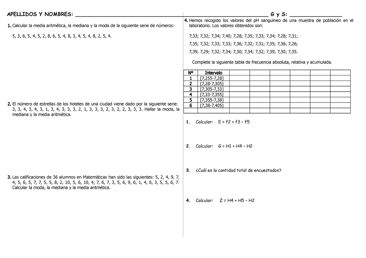 Examen De Estadistica Ejercicios Praacticos Calcular La Media Aritmética La Mediana Y La 9107