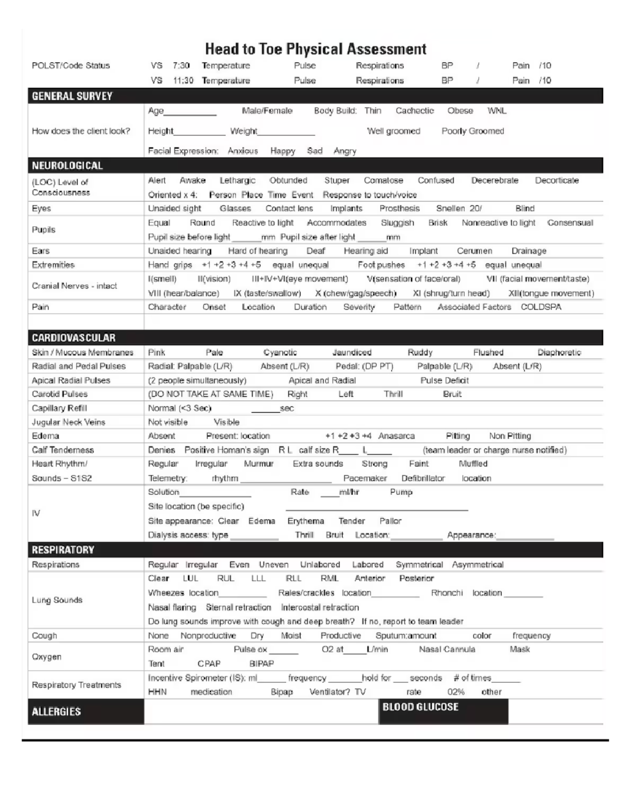 HTA FORM - Head to Toe Assessment Form for Clinicals - NSG 110 ...