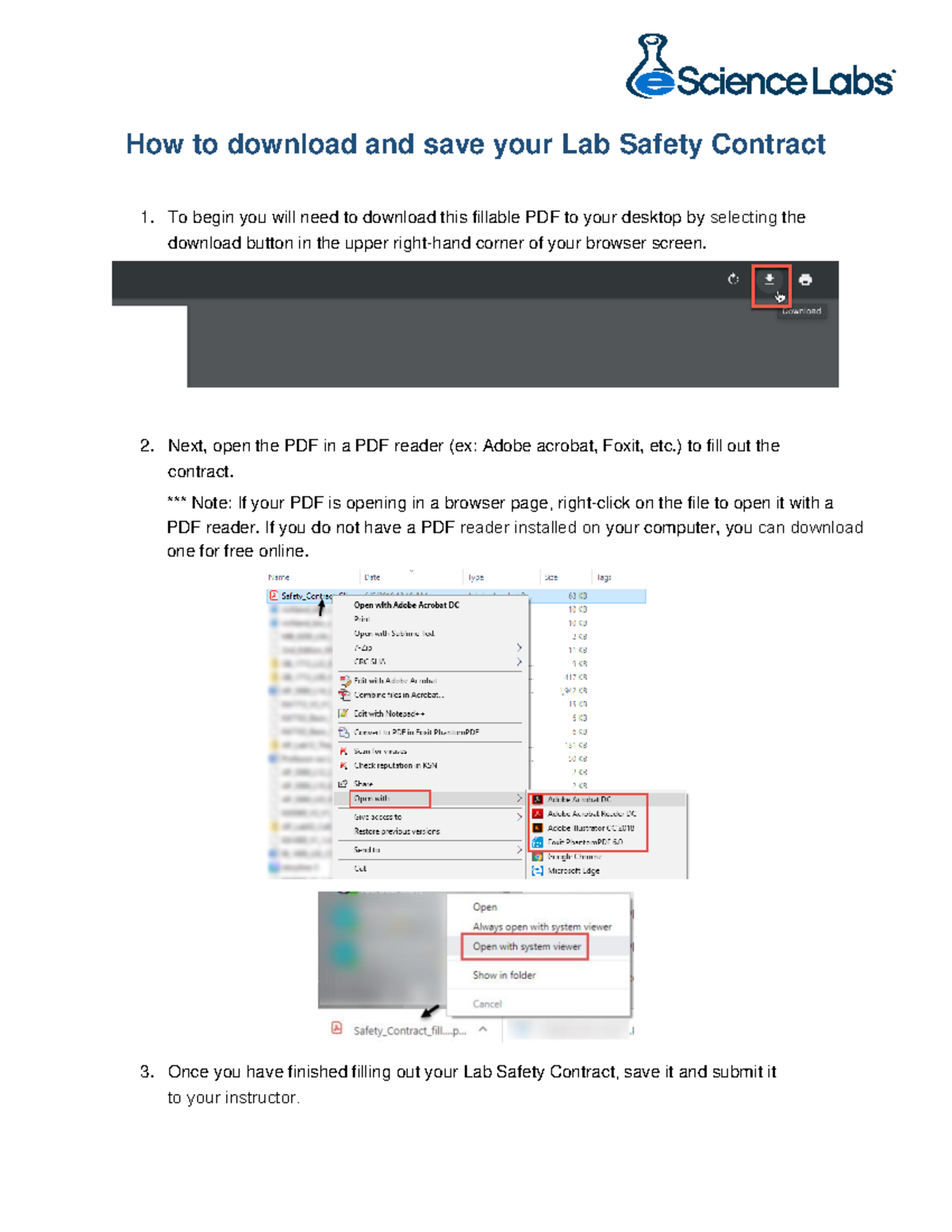 Safety Contract BIO 111 - How to download and save your Lab Safety 