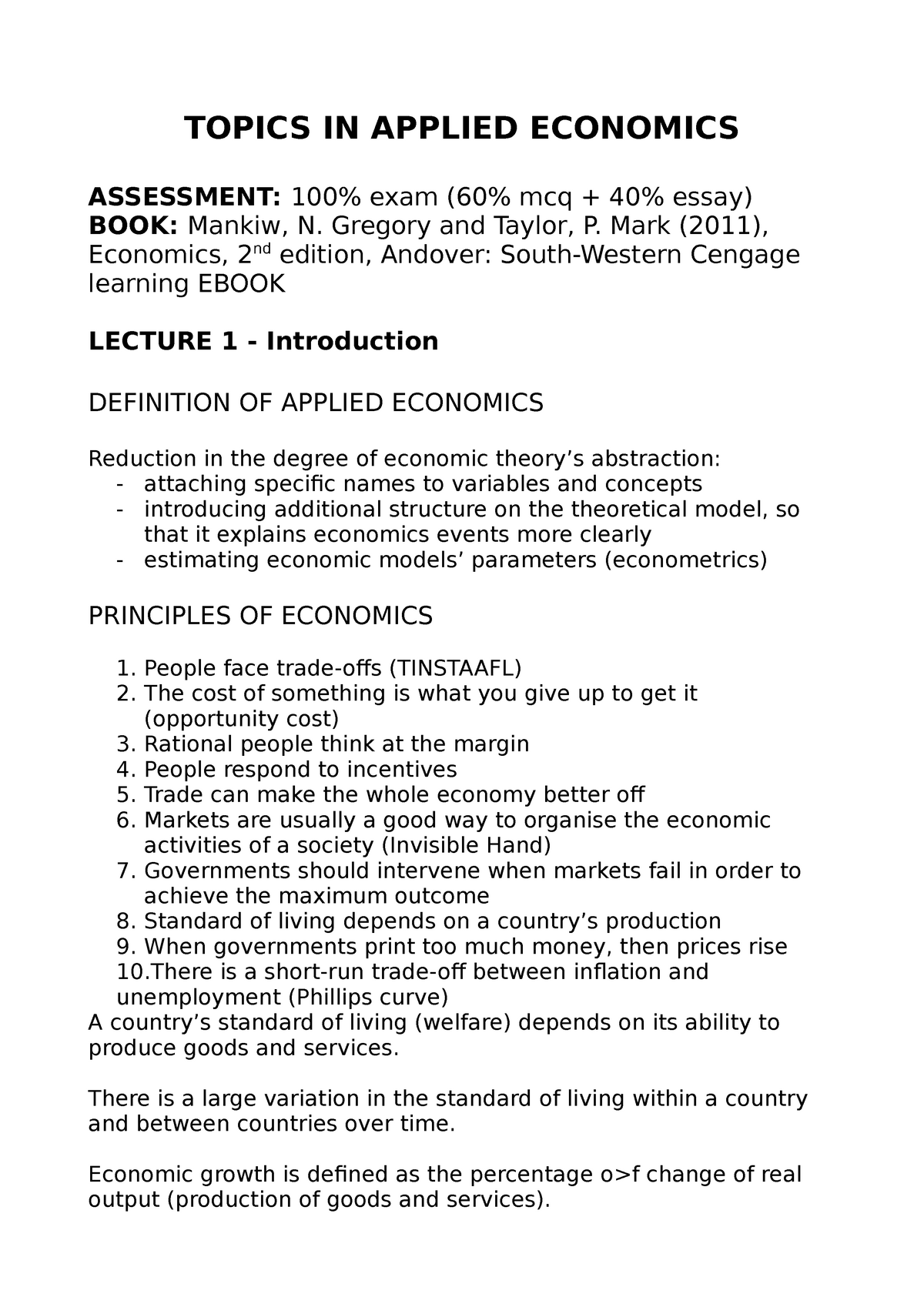 essay about applied economics brainly