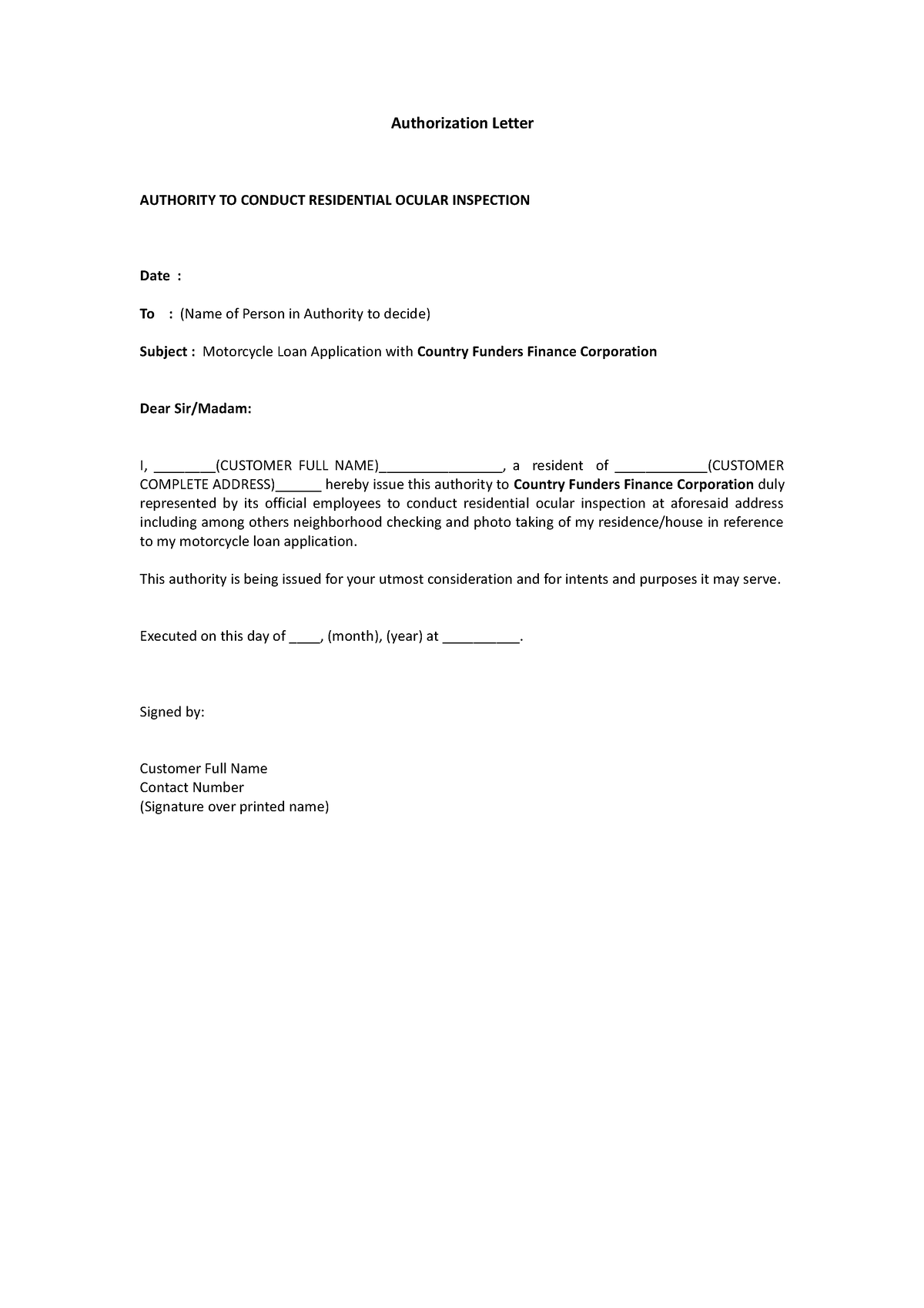 Authorization-Letter - Authorization Letter AUTHORITY TO CONDUCT ...