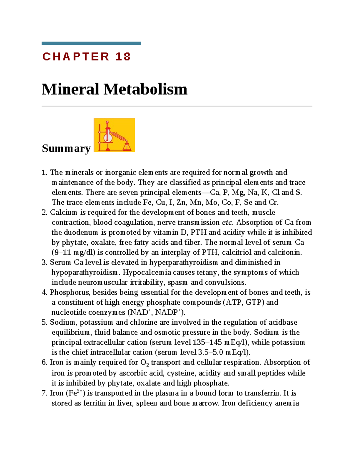 Which Of The Following Minerals Is Linked With Energy Metabolism Mineral Metabolism - C H A P T E R 1 8 Mineral Metabolism Summary The