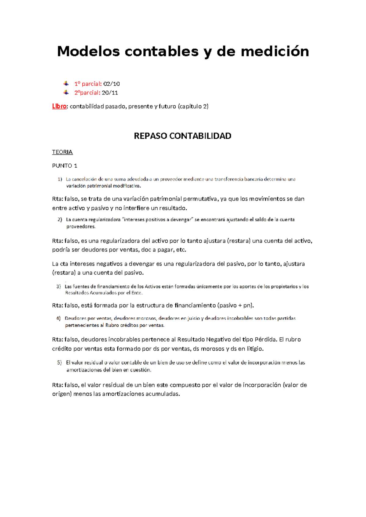Clases de teoria - Modelos contables y de medición 1° parcial: 02/ 2 ...