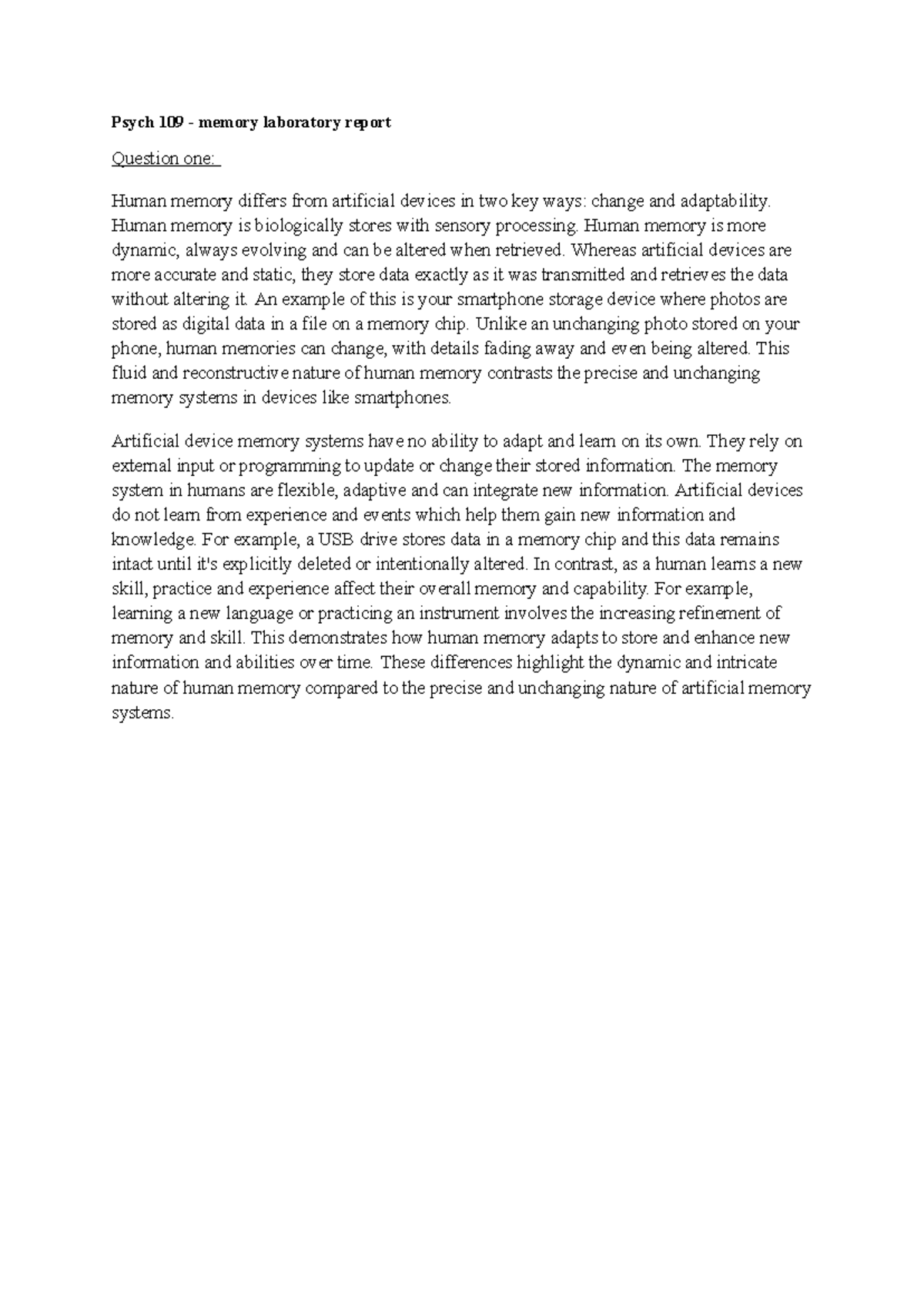 Psych 109 memory lab repoort - Psych 109 - memory laboratory report ...