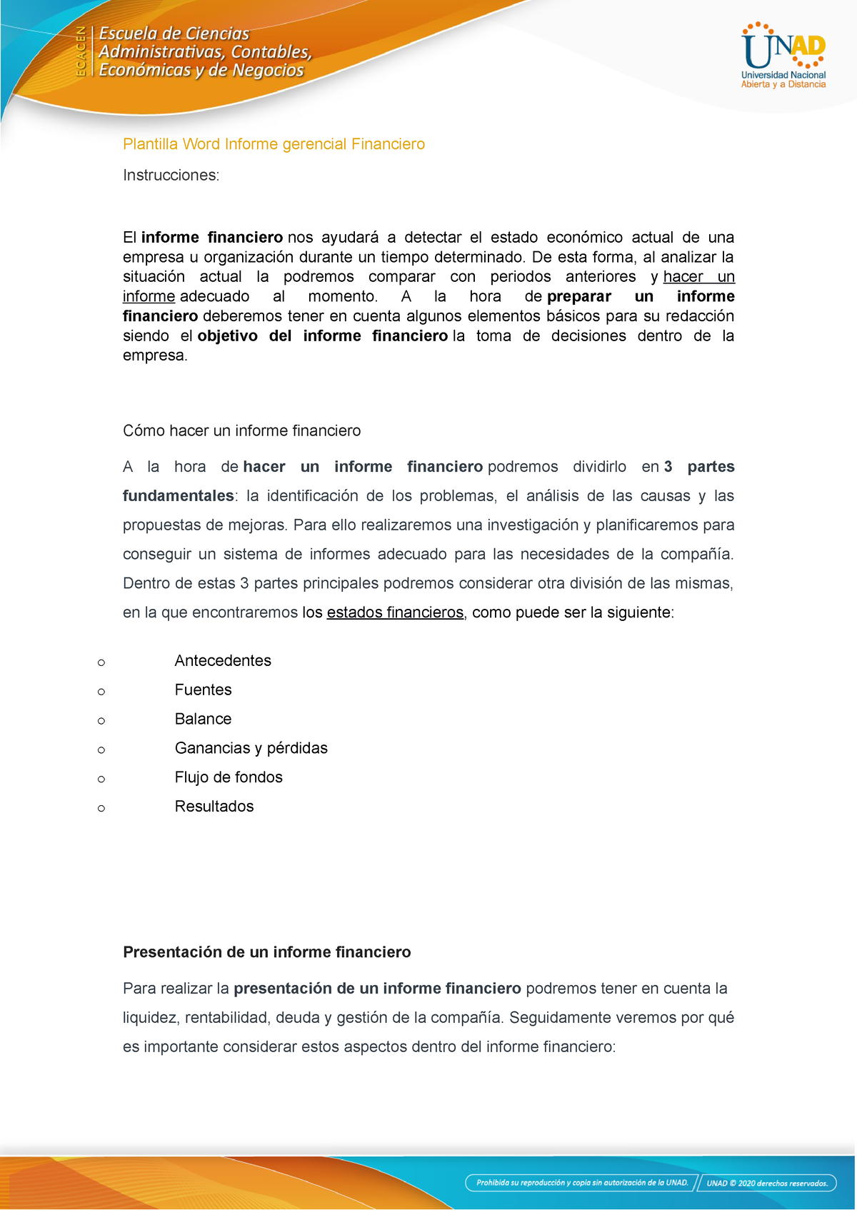 Plantilla PARA USO DE LA ACTIVIDAD PREVISTA - Plantilla Word Informe  gerencial Financiero - Studocu