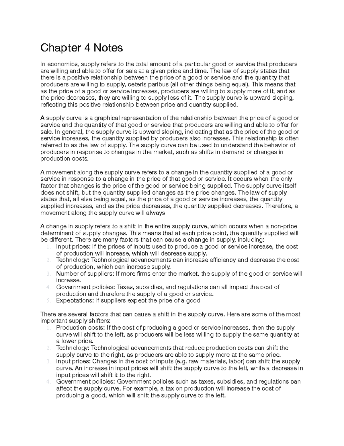 Chapter 4 Notes - Chapter 4 Notes In economics, supply refers to the ...