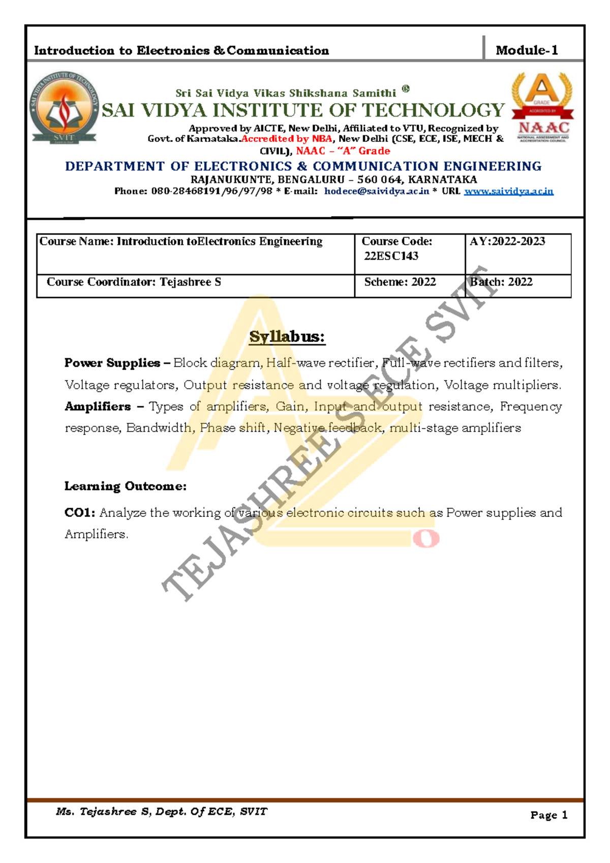 1) IEC M1-FULL - iec notes - [22ESC143/243] Ms. Tejashree S, Dept. Of ...